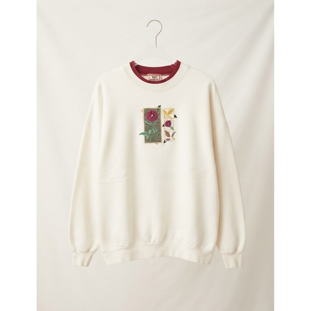 Vintage 90s Top Stitch 3X Cream Sweatshirt Floral Rose Embroidered Crewneck